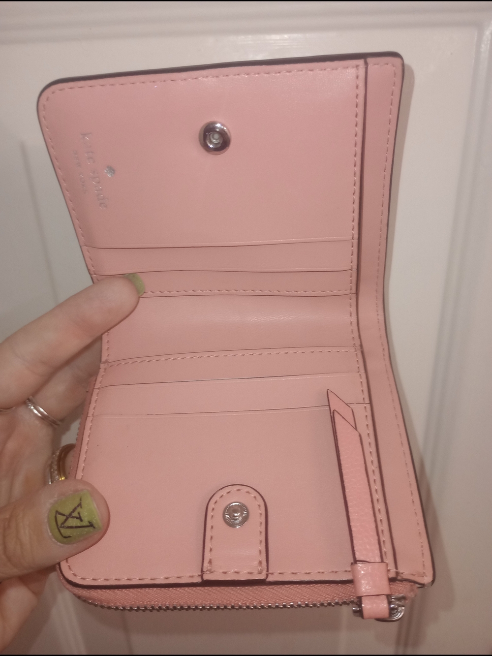 kate spade Pink, Cream & Brown Trim Small Zip Tri-fold Wallet - Picture 3 of 5